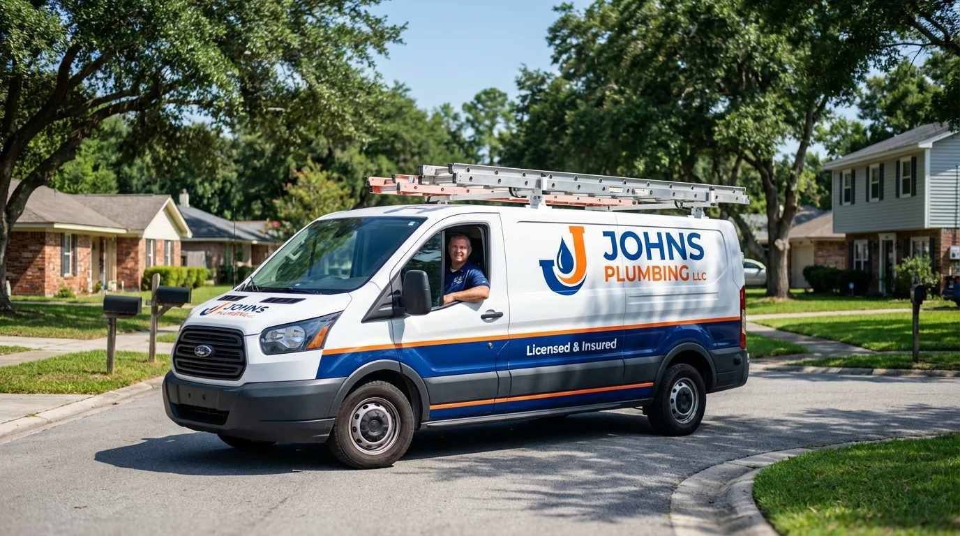 Johns Plumbing LLC service van in Clarksville, AR
