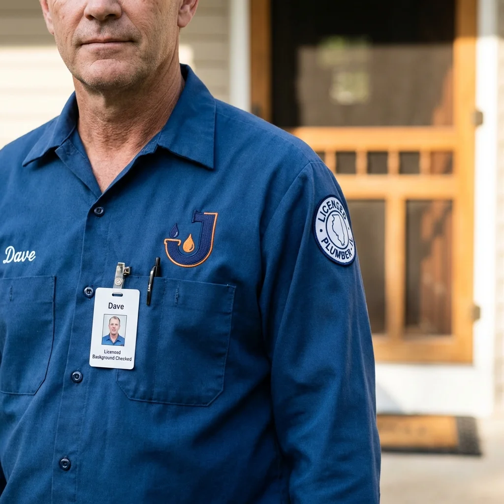 Licensed plumber showing ID badge in Clarksville, AR