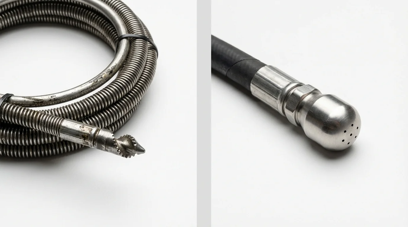 Drain snake cable and hydro jetting nozzle used for drain cleaning in Clarksville, AR