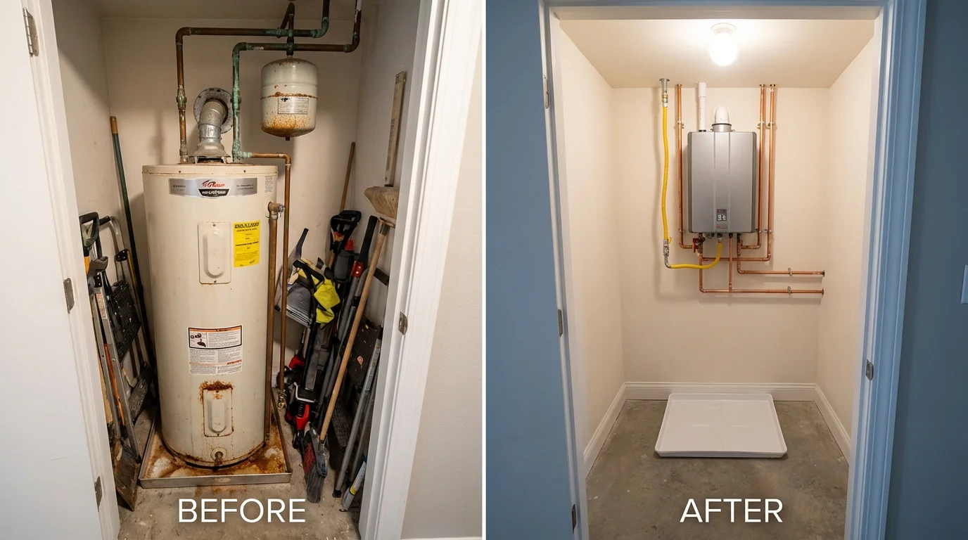 Tank water heater versus wall-mounted tankless unit comparison for Clarksville, AR homeowners