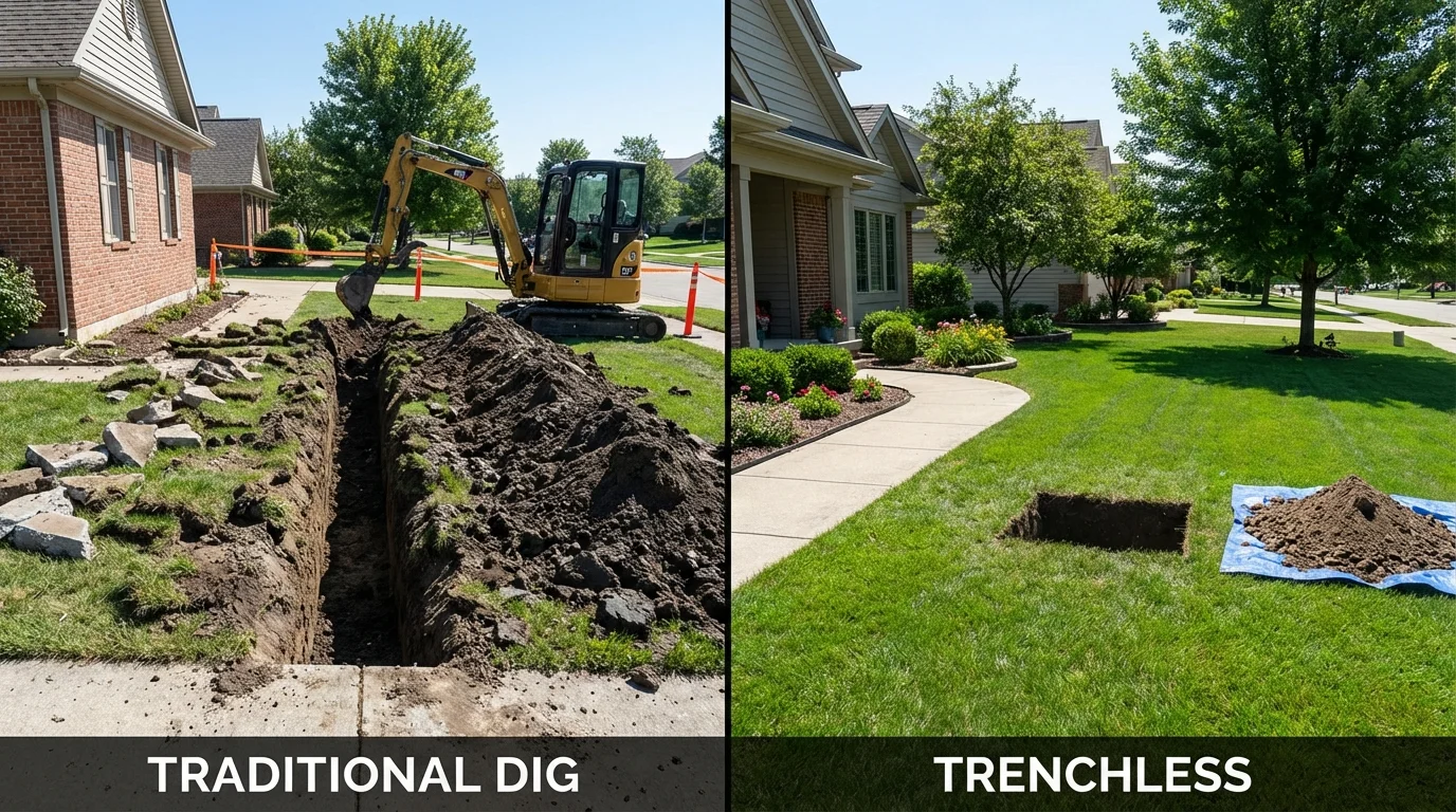 Trenchless sewer repair with minimal yard damage versus traditional excavation in Clarksville, AR